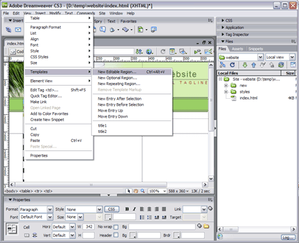 Dynamic Web Templates create editable region