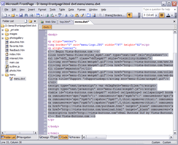 Dynamic Web Templates add menu code